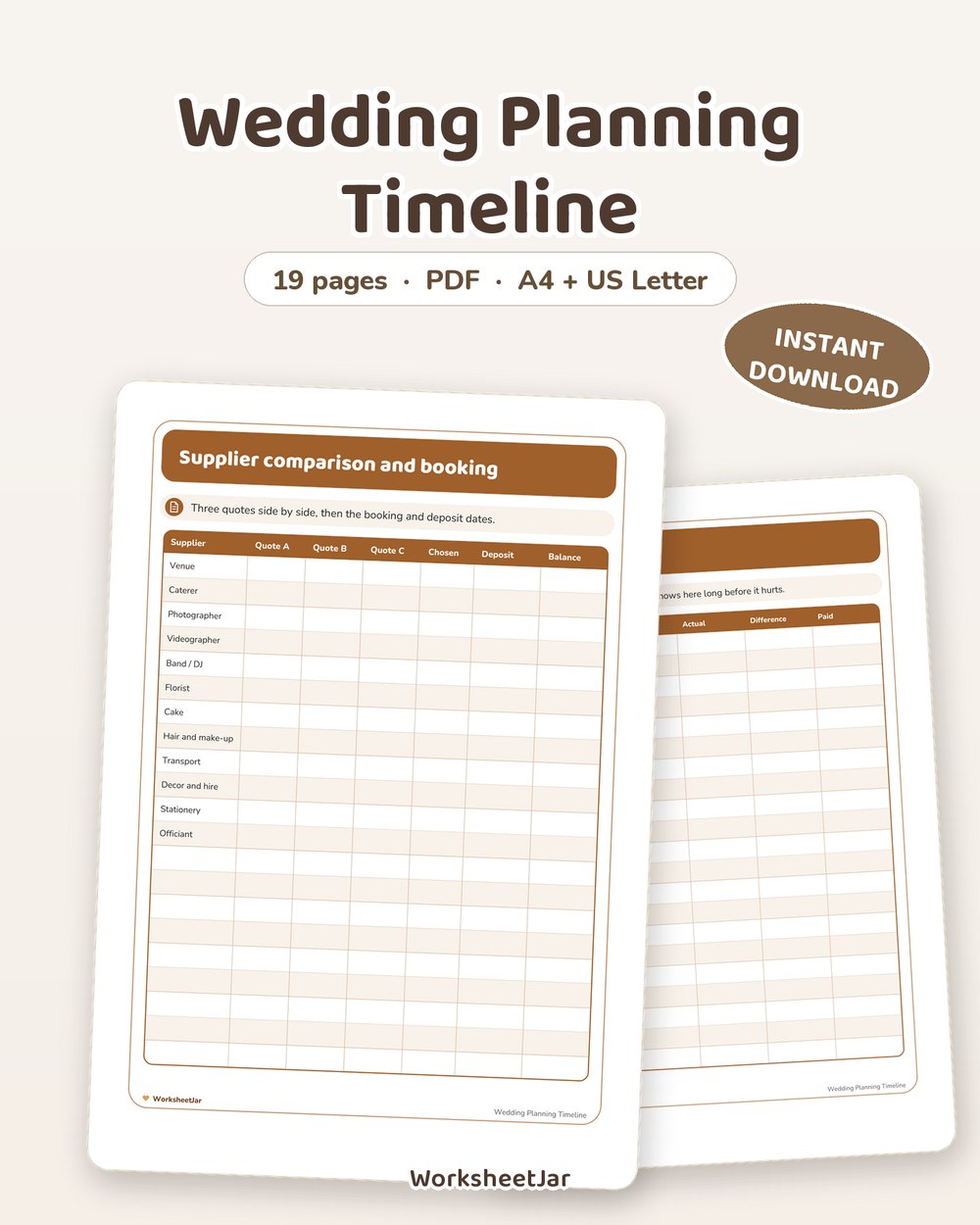 Wedding Planning Timeline | 12 Month Countdown Binder - printable wedding & events PDF, page preview