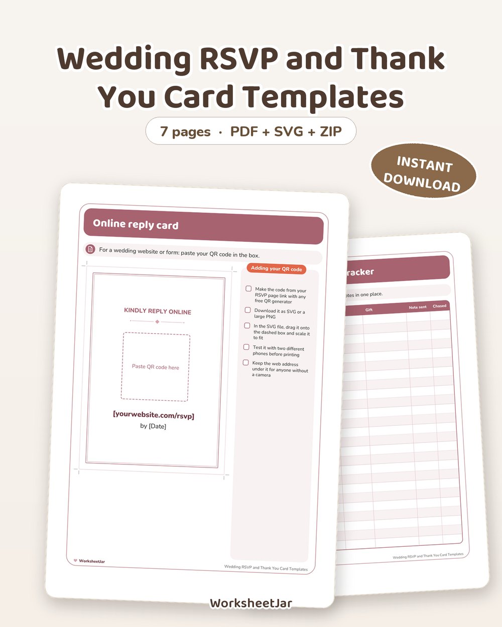 Wedding RSVP and Thank You Card Templates | SVG Editable - printable wedding & events PDF, page preview