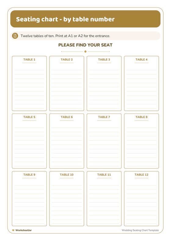 Wedding Seating Chart Template - inside page 1