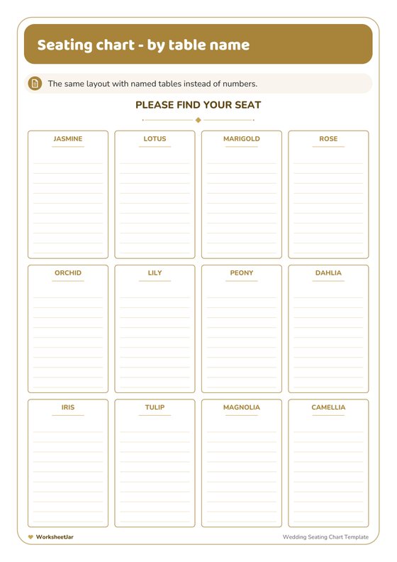 Wedding Seating Chart Template - inside page 2