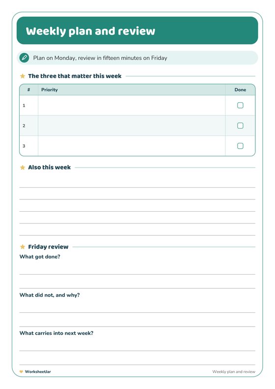 Weekly Review and Goal Planner - inside page 3