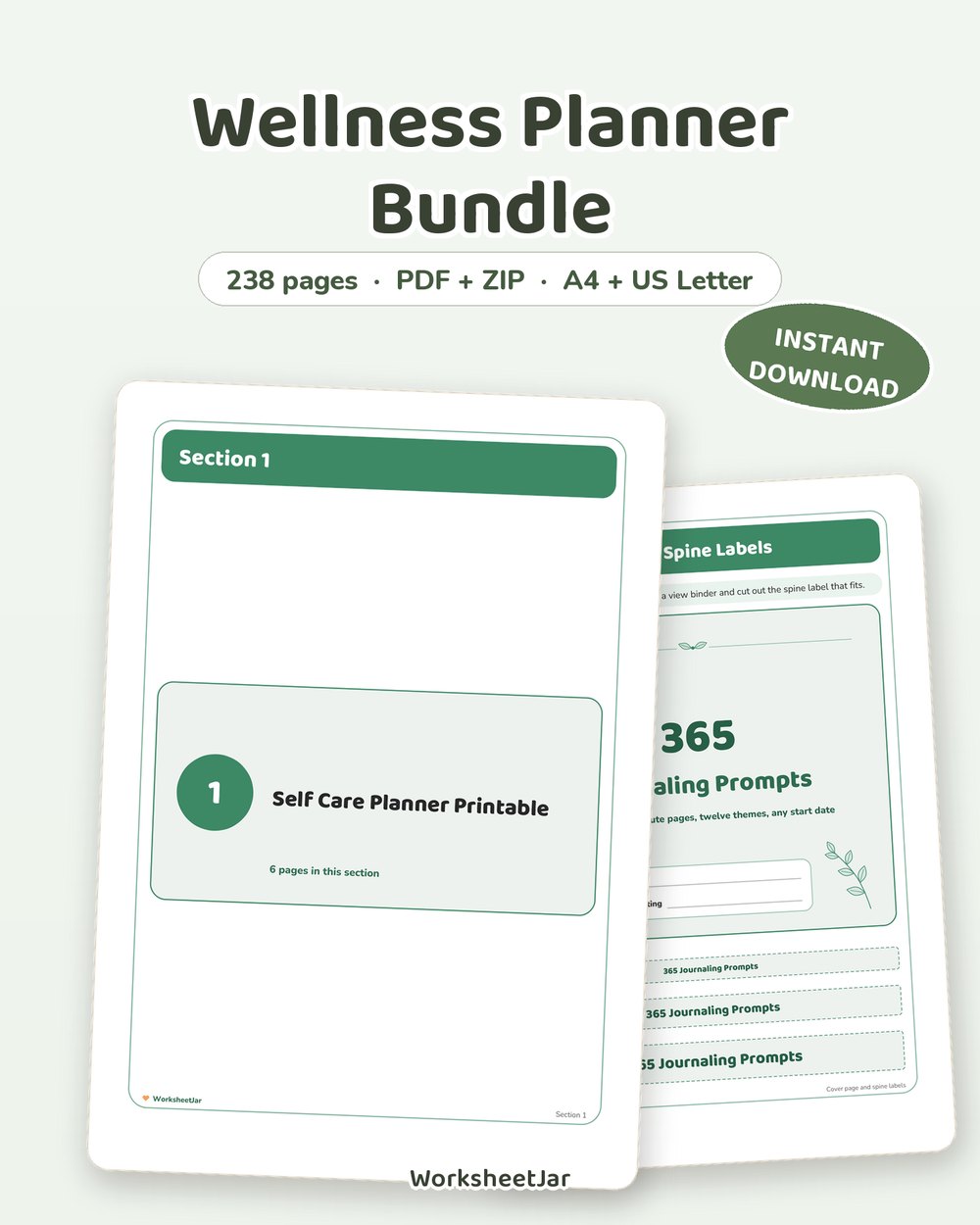 Wellness Planner Bundle | 238 Page Self Care Printable Set - printable wellness & self-care PDF, page preview